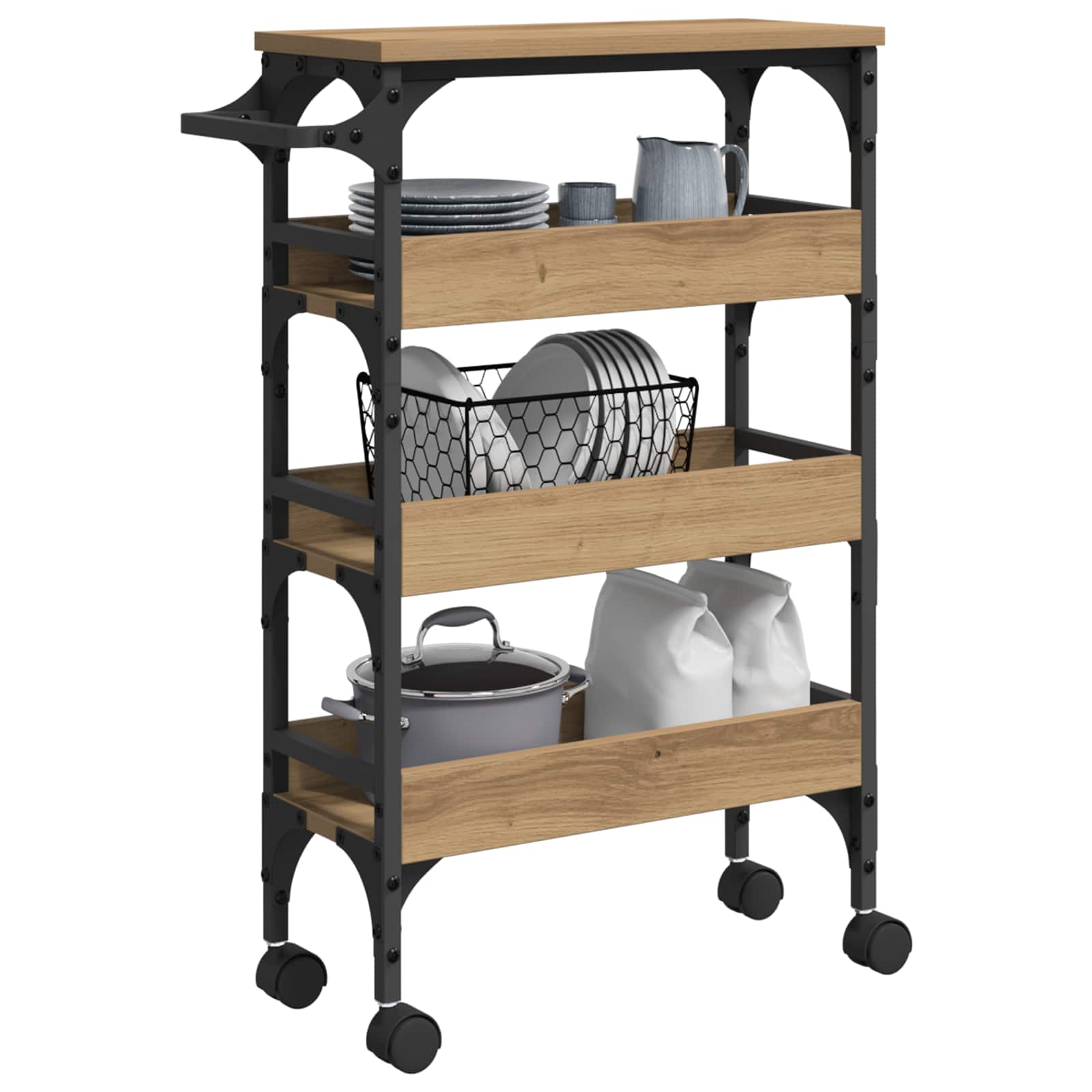 Keuken Trolley Artisan Eiken 53 x 20 x 76 cm Bewerkt hout is nu te koop bij PeponiXL, paradijselijk wonen!