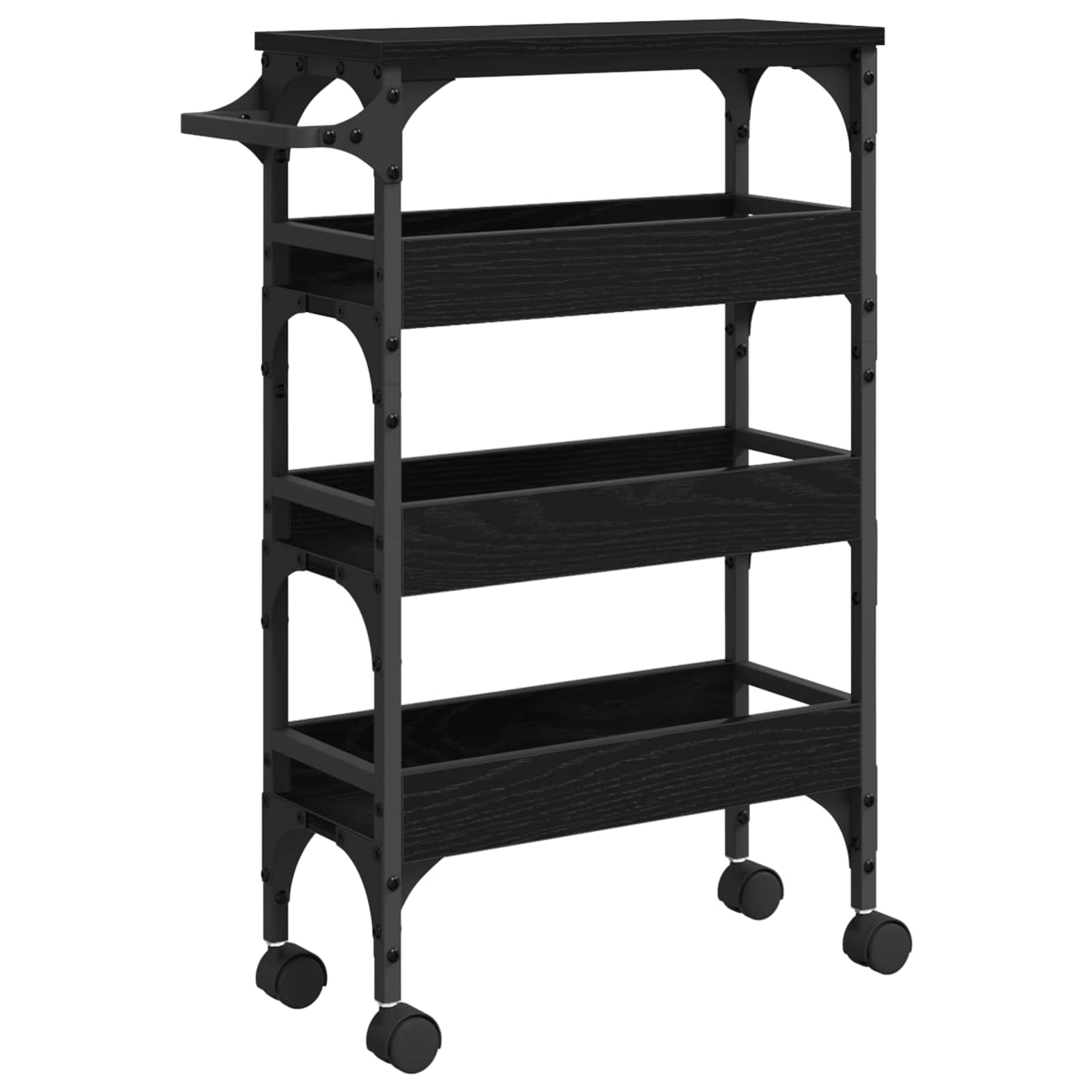 Keuken Trolley Zwart Eiken 53 x 20 x 76 cm Bewerkt hout is nu te koop bij PeponiXL, paradijselijk wonen!
