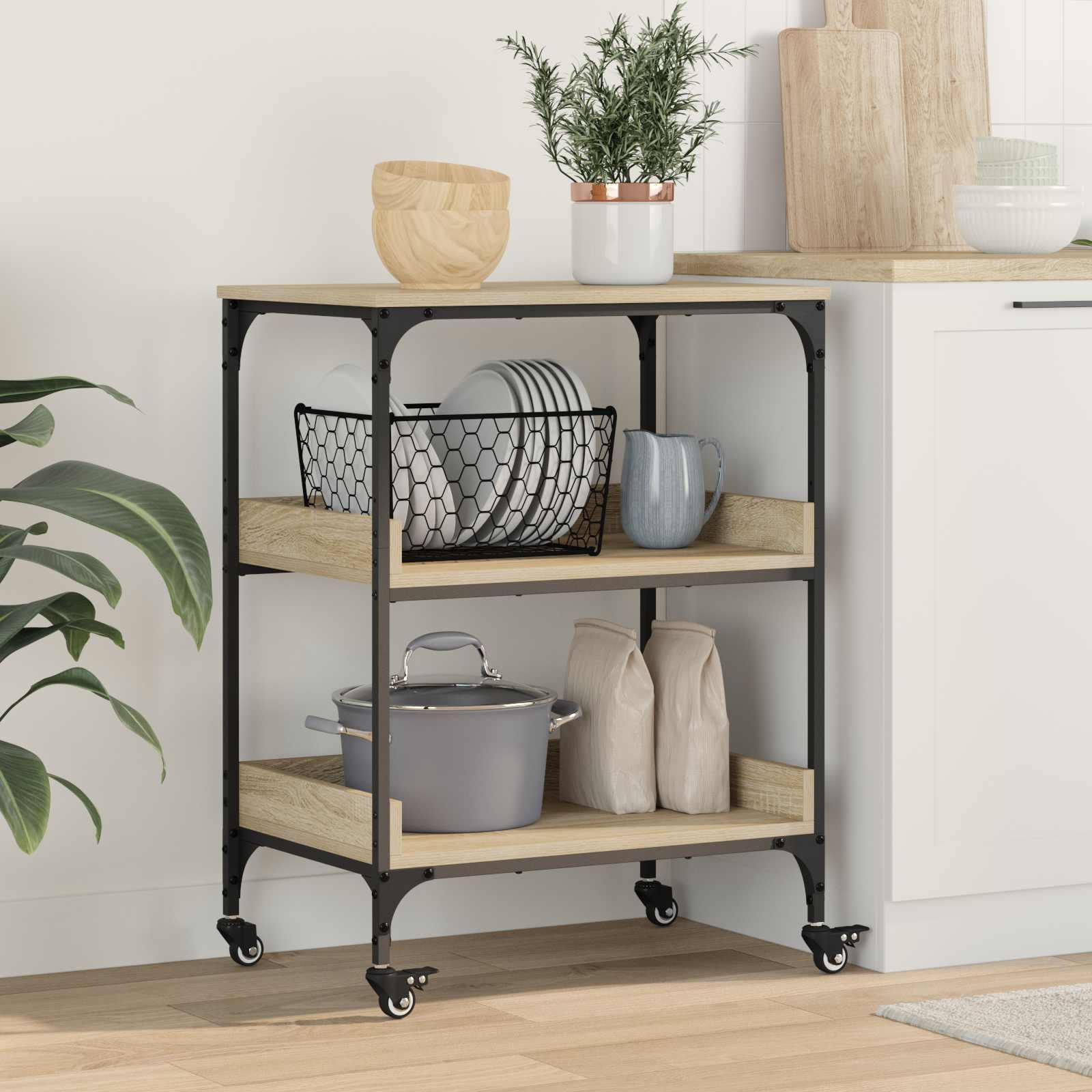 Keuken Trolley Sonoma Eiken 60 x 41 x 80,5 cm Bewerkt hout is nu te koop bij PeponiXL, paradijselijk wonen!