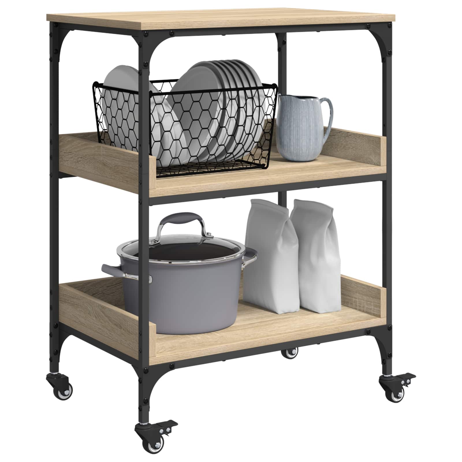 Keuken Trolley Sonoma Eiken 60 x 41 x 80,5 cm Bewerkt hout is nu te koop bij PeponiXL, paradijselijk wonen!
