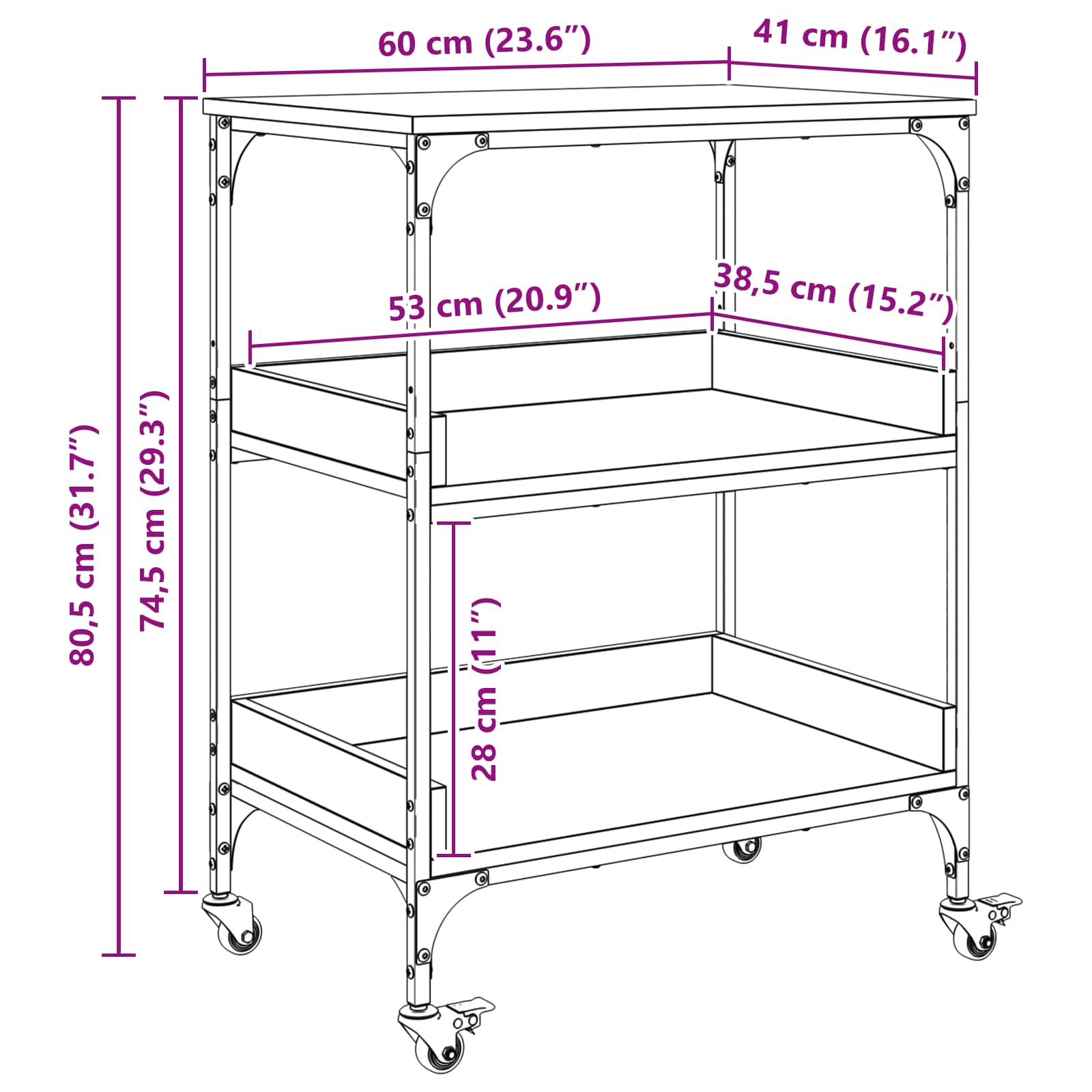 Keuken Trolley Sonoma Eiken 60 x 41 x 80,5 cm Bewerkt hout is nu te koop bij PeponiXL, paradijselijk wonen!