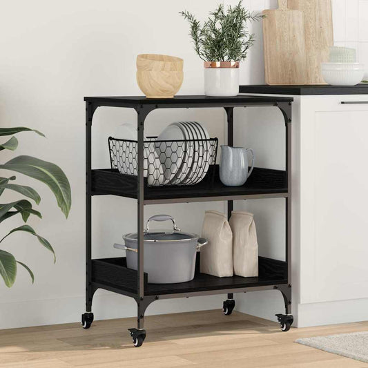 Keuken Trolley Zwart Eiken 60 x 41 x 80.5 cm Bewerkt hout is nu te koop bij PeponiXL, paradijselijk wonen!