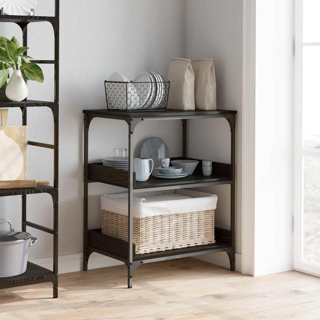 Keuken Trolley Zwart Eiken 60 x 41 x 80.5 cm Bewerkt hout is nu te koop bij PeponiXL, paradijselijk wonen!