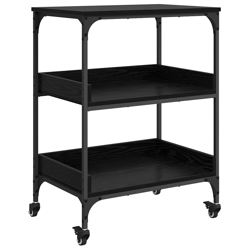 Keuken Trolley Zwart Eiken 60 x 41 x 80.5 cm Bewerkt hout is nu te koop bij PeponiXL, paradijselijk wonen!