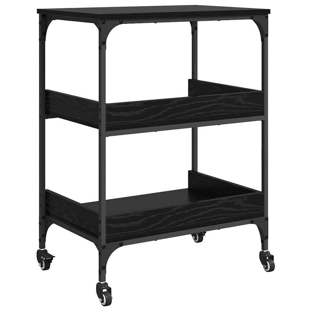 Keuken Trolley Zwart Eiken 60 x 41 x 80.5 cm Bewerkt hout is nu te koop bij PeponiXL, paradijselijk wonen!