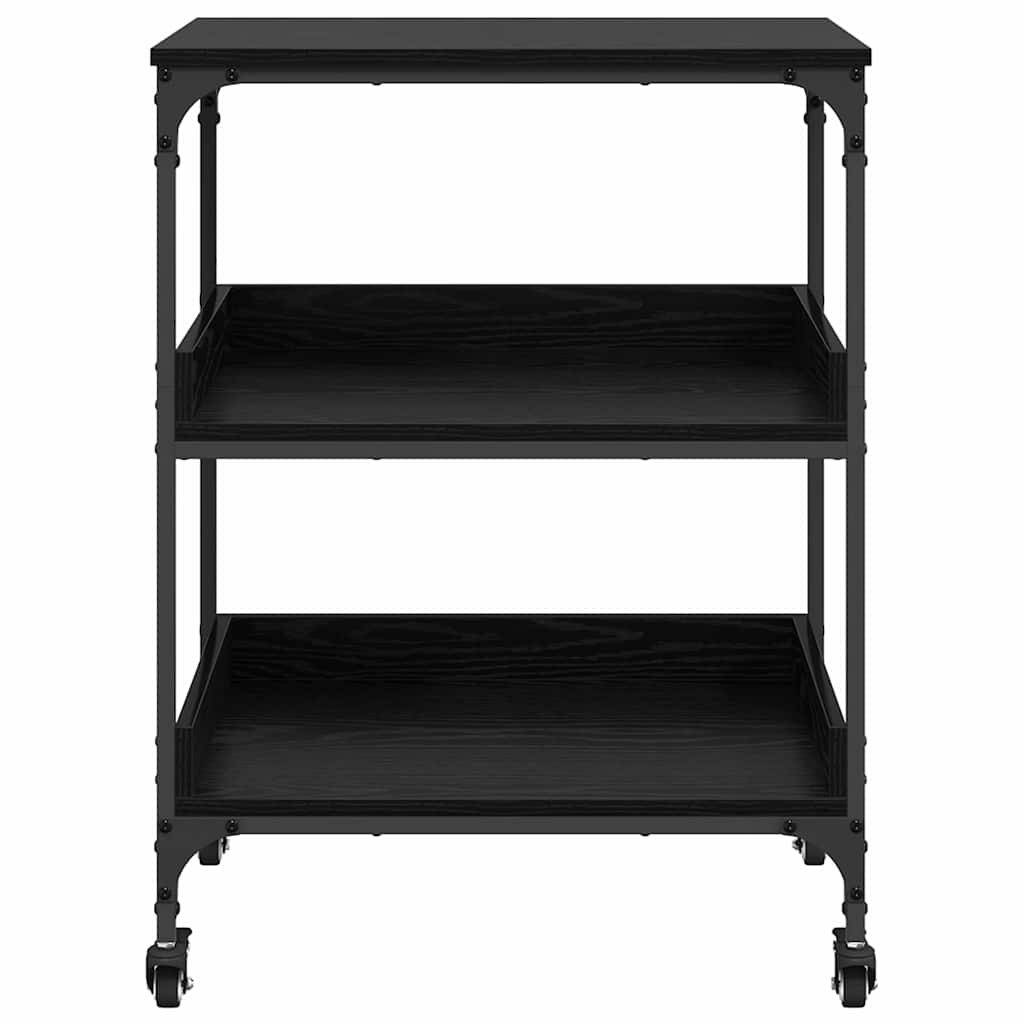 Keuken Trolley Zwart Eiken 60 x 41 x 80.5 cm Bewerkt hout is nu te koop bij PeponiXL, paradijselijk wonen!