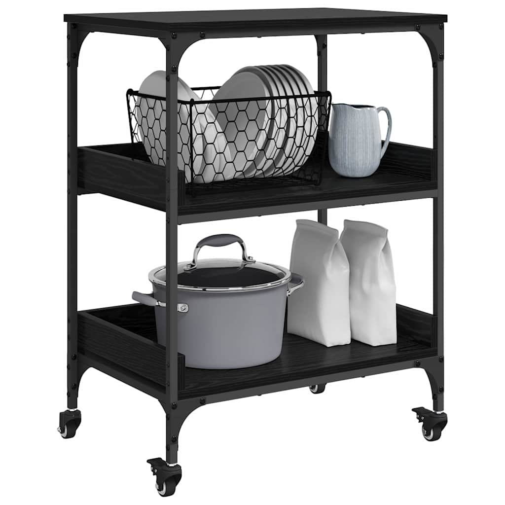 Keuken Trolley Zwart Eiken 60 x 41 x 80.5 cm Bewerkt hout is nu te koop bij PeponiXL, paradijselijk wonen!