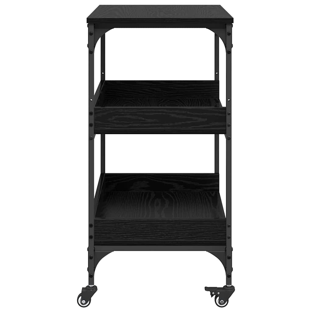 Keuken Trolley Zwart Eiken 60 x 41 x 80.5 cm Bewerkt hout is nu te koop bij PeponiXL, paradijselijk wonen!