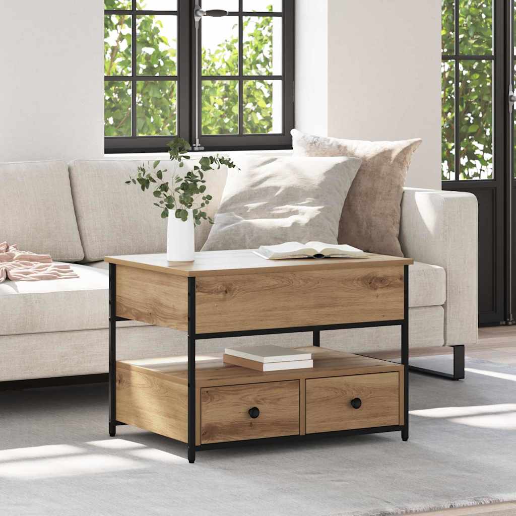 Salontafel Artisan Eiken 70 x 50 x 54,5 cm Bewerkt hout is nu te koop bij PeponiXL, paradijselijk wonen!