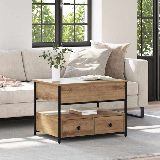 Salontafel Artisan Eiken 70 x 50 x 54,5 cm Bewerkt hout is nu te koop bij PeponiXL, paradijselijk wonen!