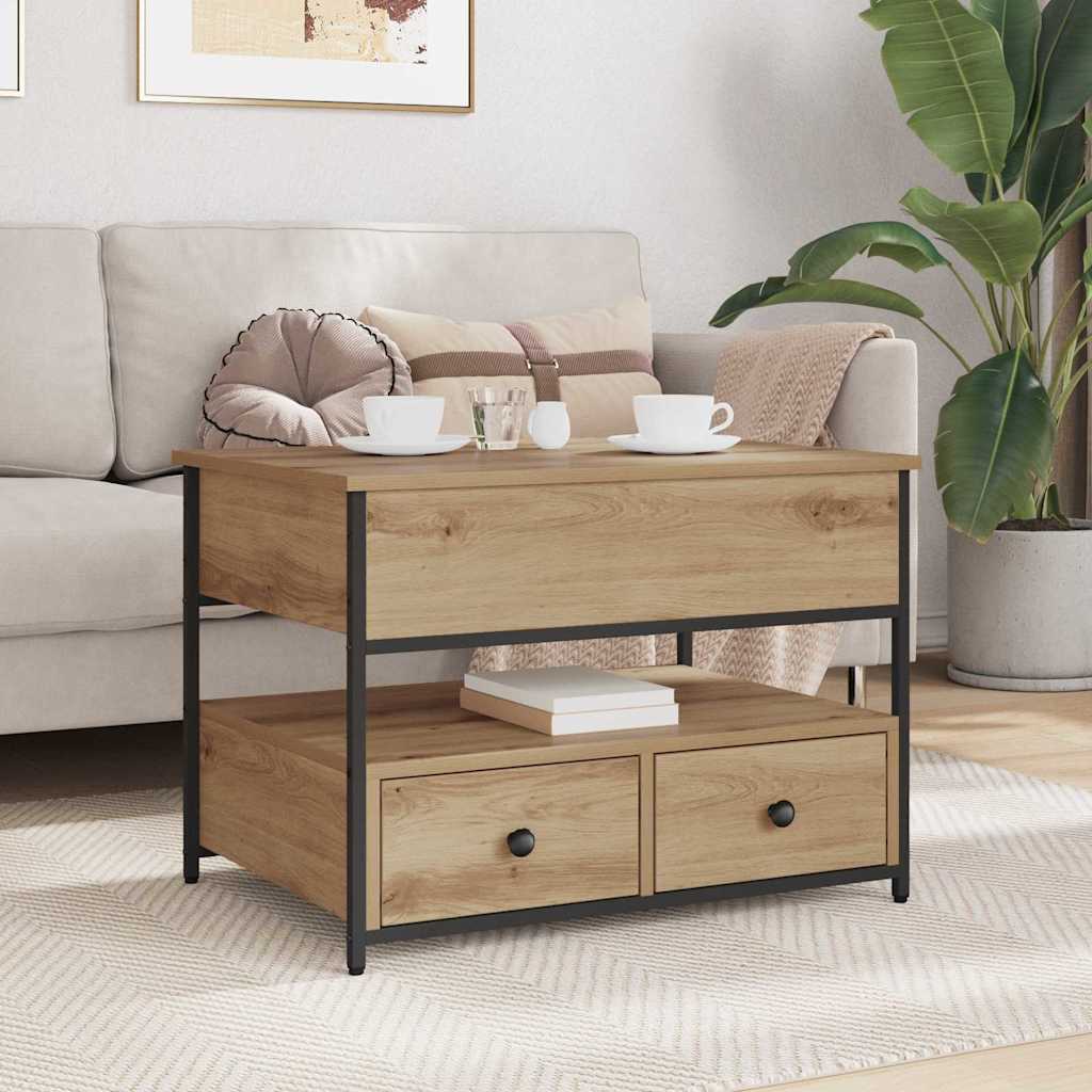 Salontafel Artisan Eiken 70 x 50 x 54,5 cm Bewerkt hout is nu te koop bij PeponiXL, paradijselijk wonen!
