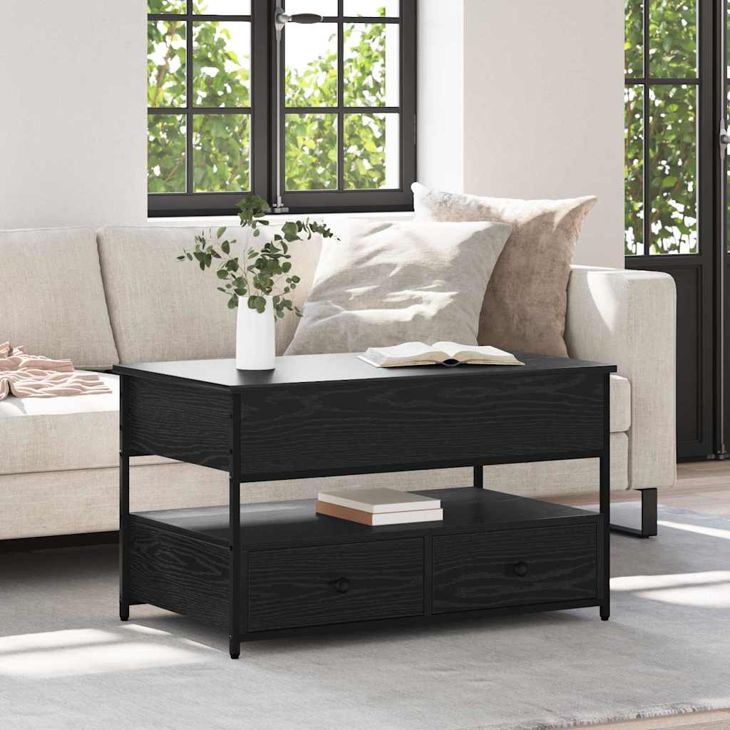 Salontafel met lade Zwart Eiken 85 x 50 x 50 cm Bewerkt hout is nu te koop bij PeponiXL, paradijselijk wonen!
