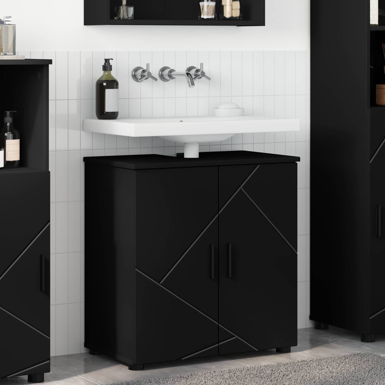 Badkamer Kast Zwart 61 x 35 x 64 cm Bewerkt hout & Metaal is nu te koop bij PeponiXL, paradijselijk wonen!