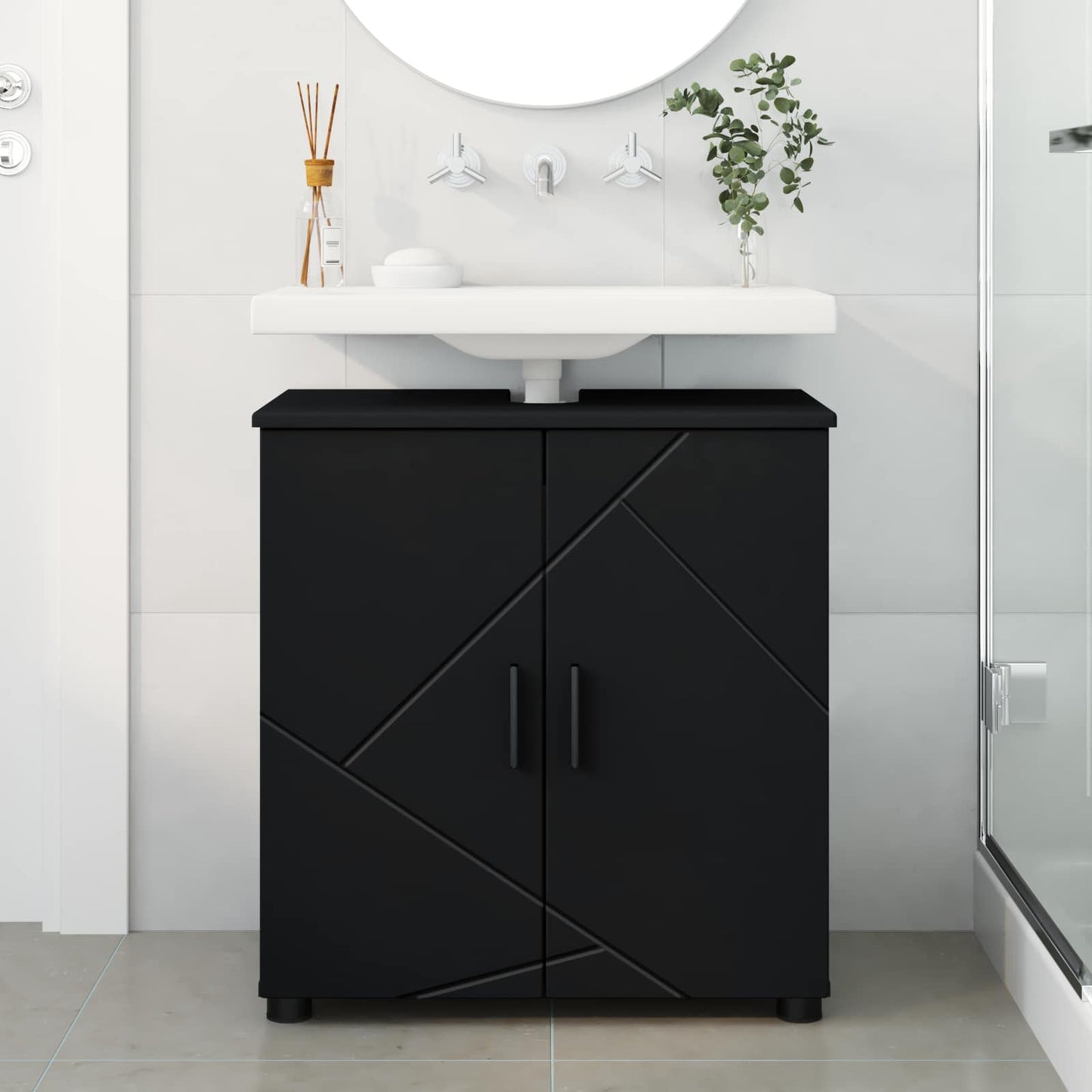 Badkamer Kast Zwart 61 x 35 x 64 cm Bewerkt hout & Metaal is nu te koop bij PeponiXL, paradijselijk wonen!