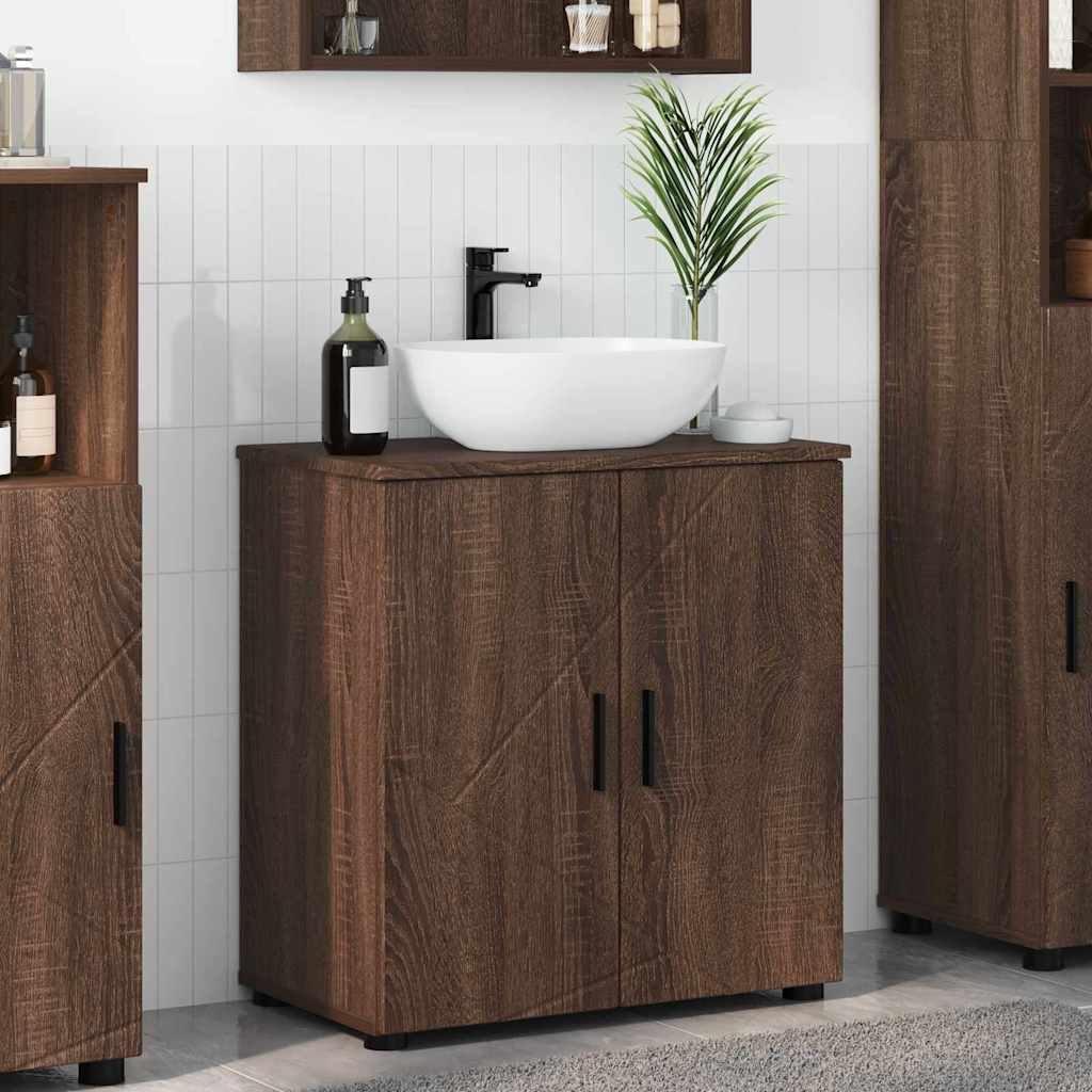 Badkamer Kast Bruin Eiken 61 x 35 x 64 cm Bewerkt hout & Metaal is nu te koop bij PeponiXL, paradijselijk wonen!