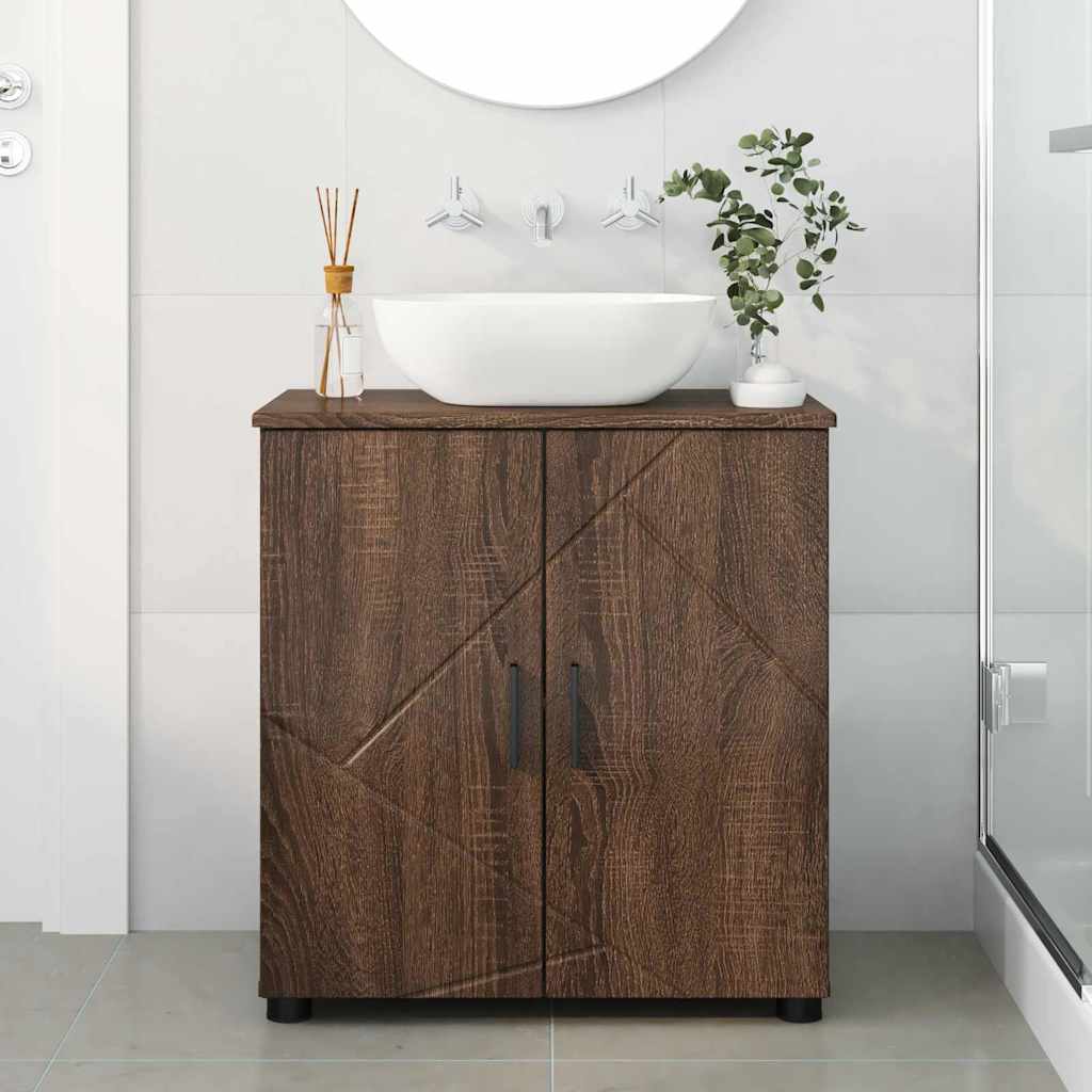 Badkamer Kast Bruin Eiken 61 x 35 x 64 cm Bewerkt hout & Metaal is nu te koop bij PeponiXL, paradijselijk wonen!