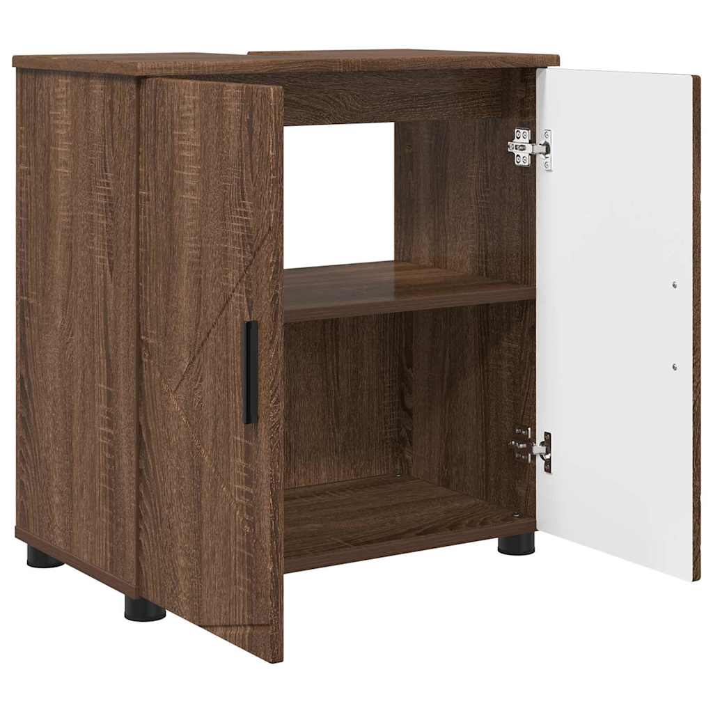 Badkamer Kast Bruin Eiken 61 x 35 x 64 cm Bewerkt hout & Metaal is nu te koop bij PeponiXL, paradijselijk wonen!