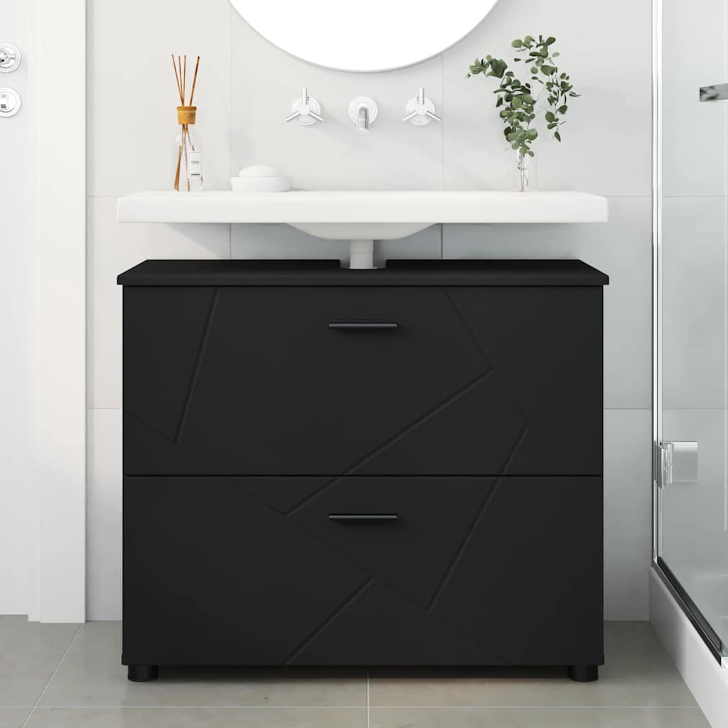 Badkamer Kast Zwart 76,5 x 35 x 64 cm Bewerkt hout & Metaal is nu te koop bij PeponiXL, paradijselijk wonen!