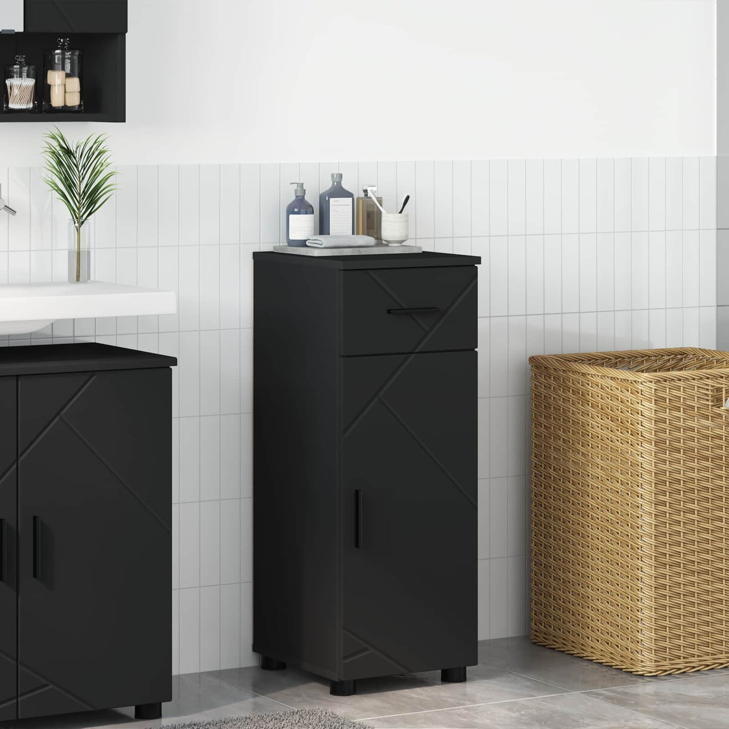 Badkamer Kast Zwart 30 x 35 x 80 cm Bewerkt hout & Metaal is nu te koop bij PeponiXL, paradijselijk wonen!