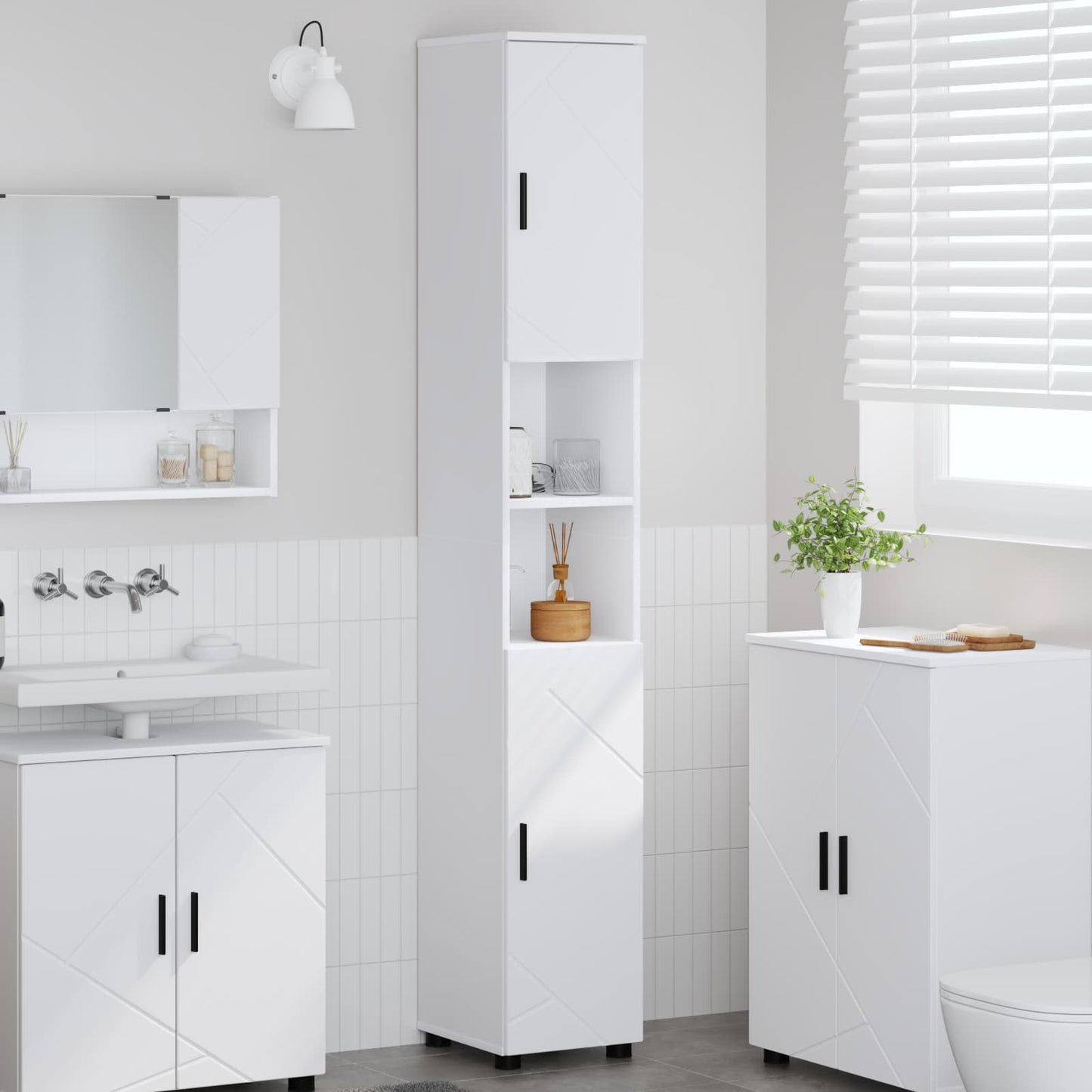 Badkamer Kast Wit 30 x 35 x 192 cm Bewerkt hout & Metaal is nu te koop bij PeponiXL, paradijselijk wonen!
