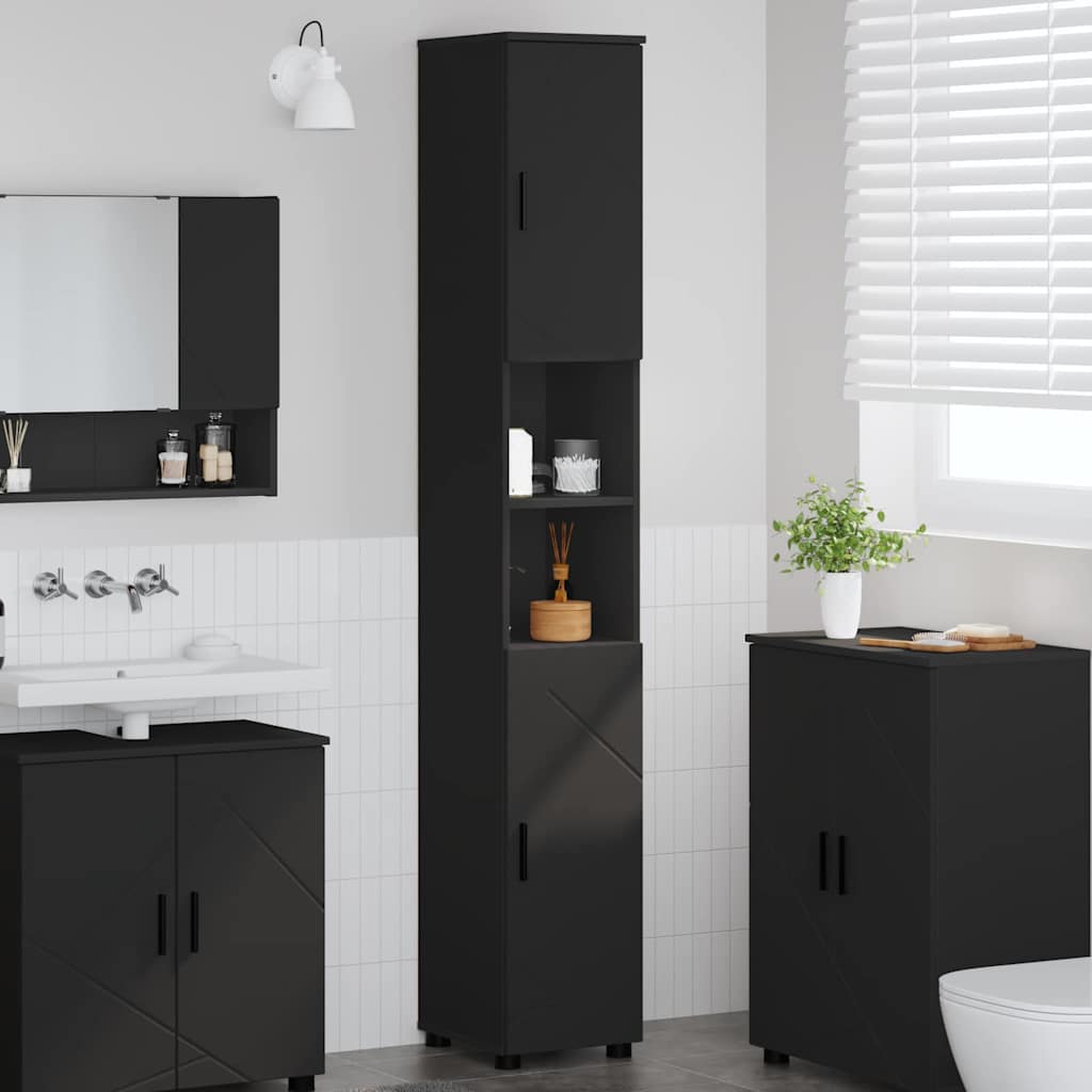 Badkamer Kast Zwart 30 x 35 x 192 cm Bewerkt hout & Metaal is nu te koop bij PeponiXL, paradijselijk wonen!