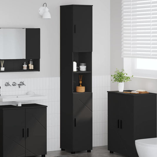 Badkamer Kast Zwart 30 x 35 x 192 cm Bewerkt hout & Metaal is nu te koop bij PeponiXL, paradijselijk wonen!