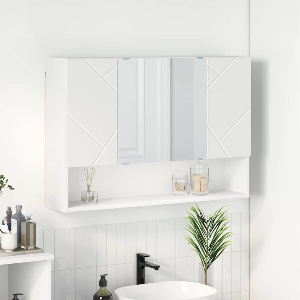 Spiegelkast Wandgemonteerd Wit 80 x 17 x 55 cm Bewerkt hout is nu te koop bij PeponiXL, paradijselijk wonen!