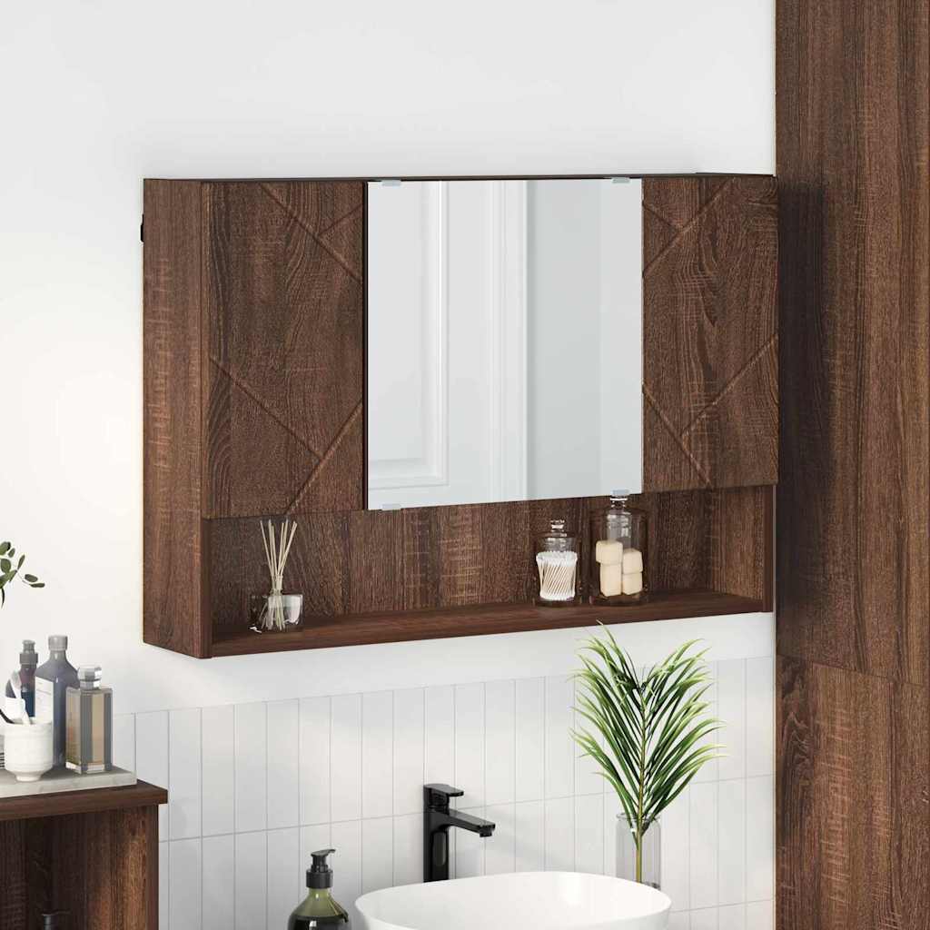 Spiegelkast met opslag Bruin Eiken 80 x 17 x 55 cm Bewerkt hout is nu te koop bij PeponiXL, paradijselijk wonen!