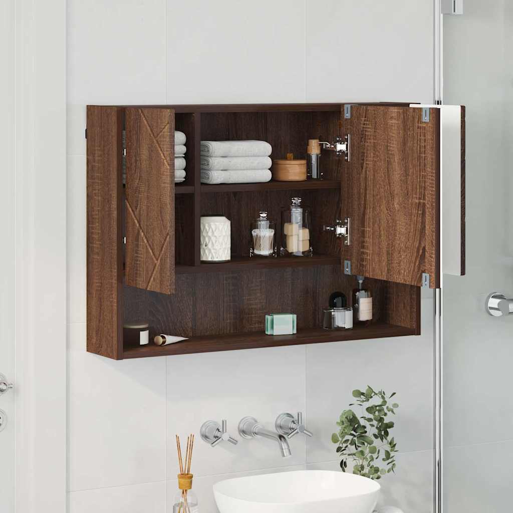 Spiegelkast met opslag Bruin Eiken 80 x 17 x 55 cm Bewerkt hout is nu te koop bij PeponiXL, paradijselijk wonen!