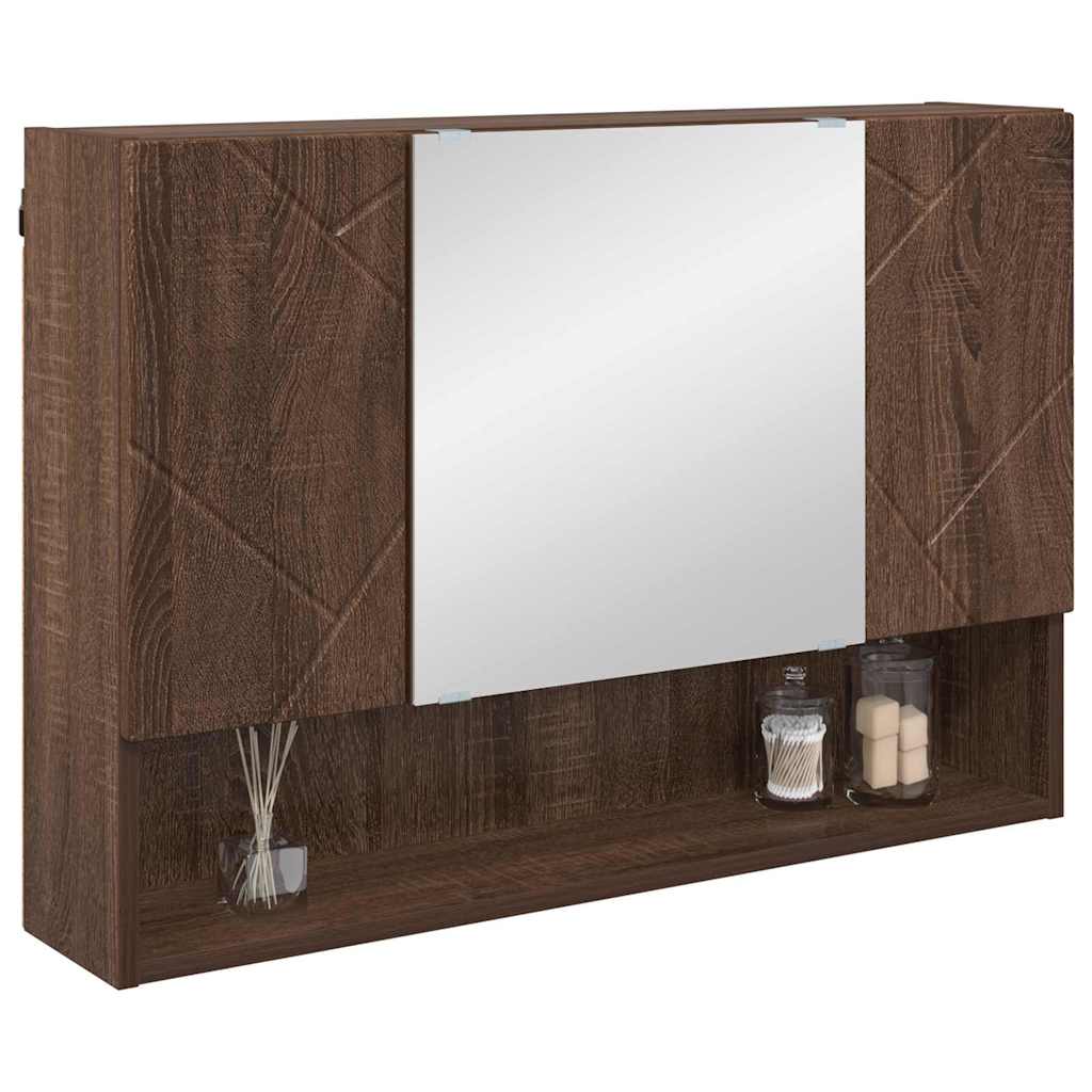 Spiegelkast met opslag Bruin Eiken 80 x 17 x 55 cm Bewerkt hout is nu te koop bij PeponiXL, paradijselijk wonen!