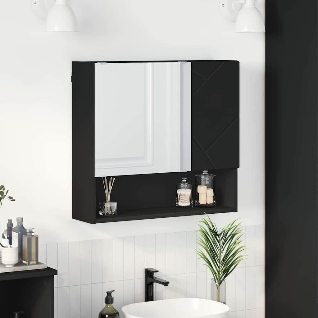 Spiegelkast Wandgemonteerd Zwart 59 x 17 x 55 cm Bewerkt hout is nu te koop bij PeponiXL, paradijselijk wonen!