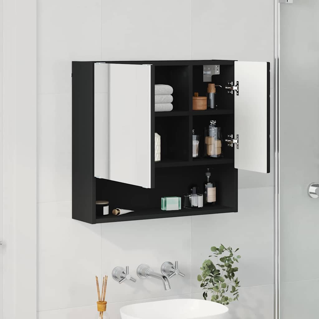 Spiegelkast Wandgemonteerd Zwart 59 x 17 x 55 cm Bewerkt hout is nu te koop bij PeponiXL, paradijselijk wonen!