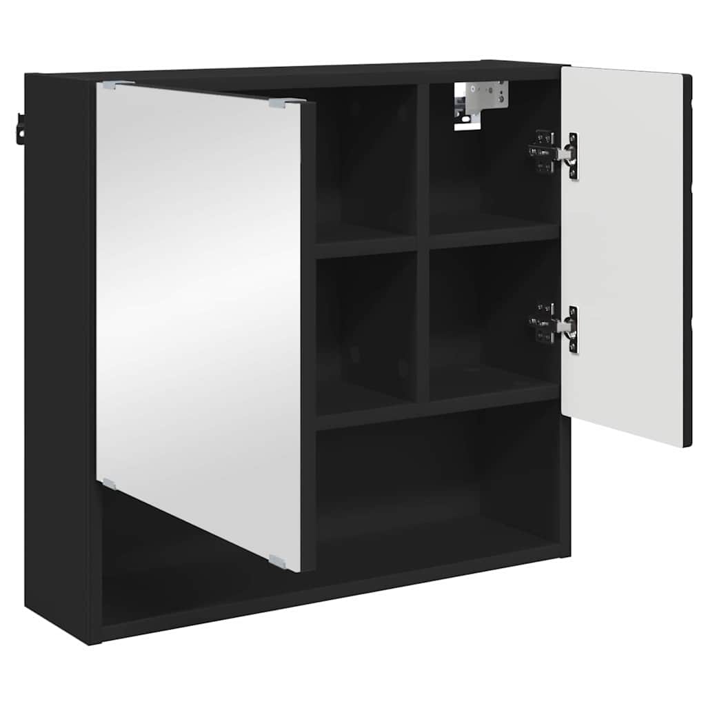 Spiegelkast Wandgemonteerd Zwart 59 x 17 x 55 cm Bewerkt hout is nu te koop bij PeponiXL, paradijselijk wonen!