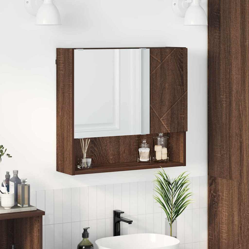 Spiegelkast met opslag Bruin Eiken 59 x 17 x 55 cm Bewerkt hout is nu te koop bij PeponiXL, paradijselijk wonen!