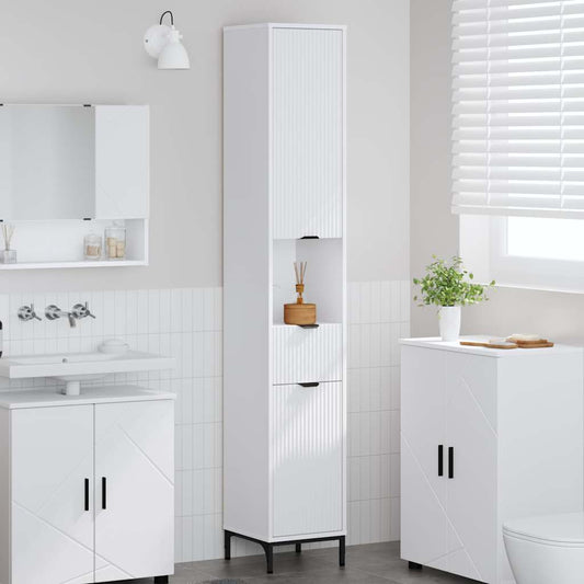 Badkamer Kast Wit 31,5 x 33 x 190 cm Bewerkt hout, Metaal is nu te koop bij PeponiXL, paradijselijk wonen!