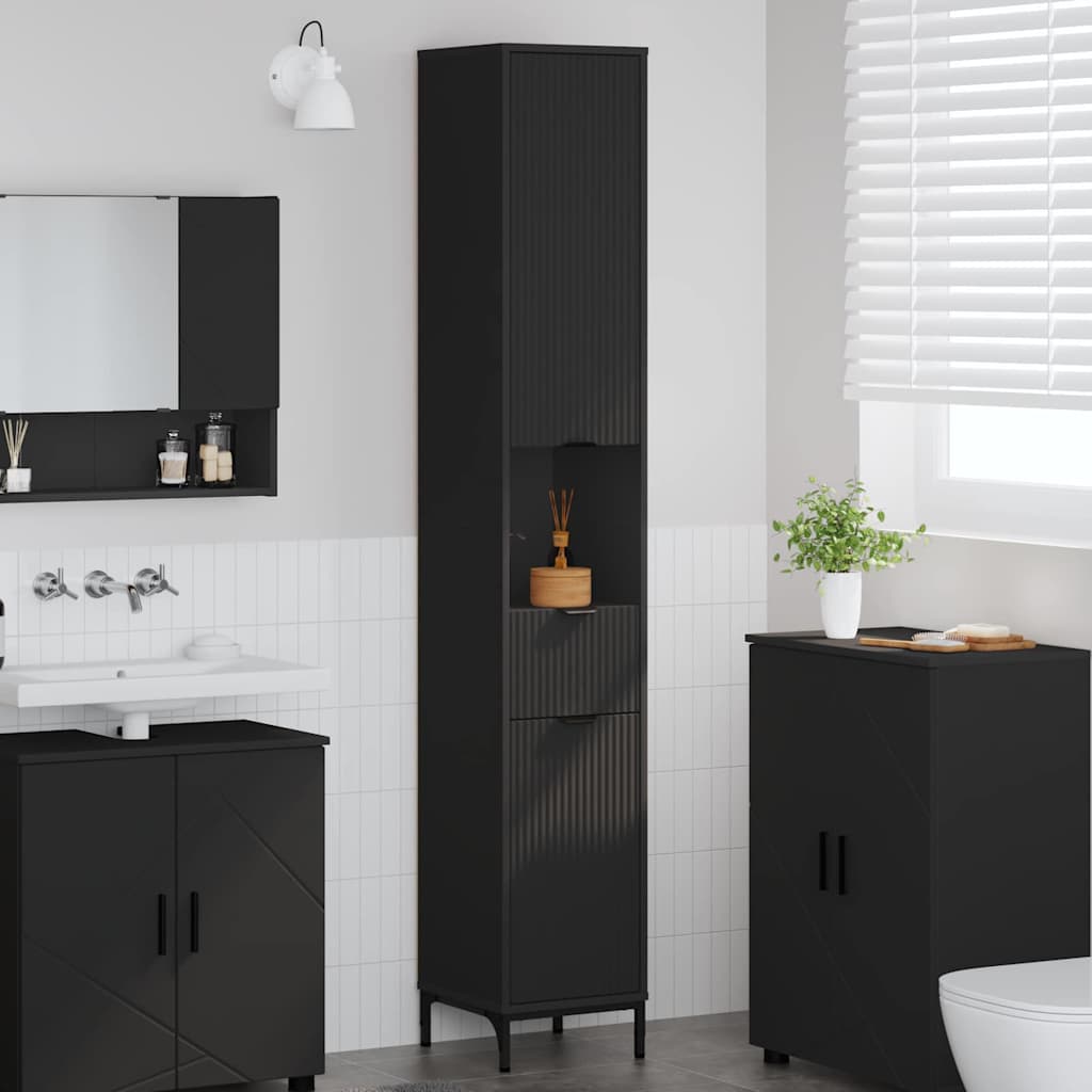 Badkamer Kast Zwart 31,5 x 33 x 190 cm Bewerkt hout, Metaal is nu te koop bij PeponiXL, paradijselijk wonen!