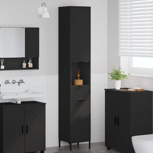 Badkamer Kast Zwart 31,5 x 33 x 190 cm Bewerkt hout, Metaal is nu te koop bij PeponiXL, paradijselijk wonen!
