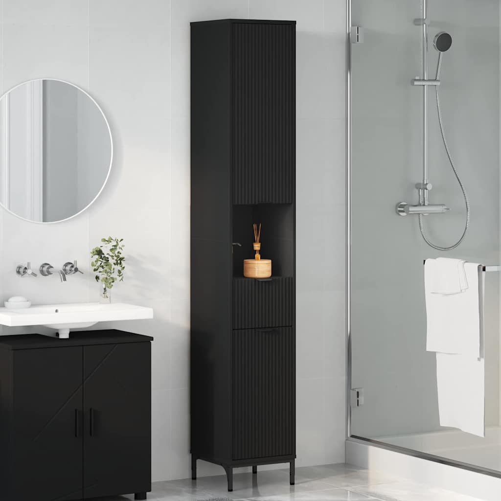 Badkamer Kast Zwart 31,5 x 33 x 190 cm Bewerkt hout, Metaal is nu te koop bij PeponiXL, paradijselijk wonen!