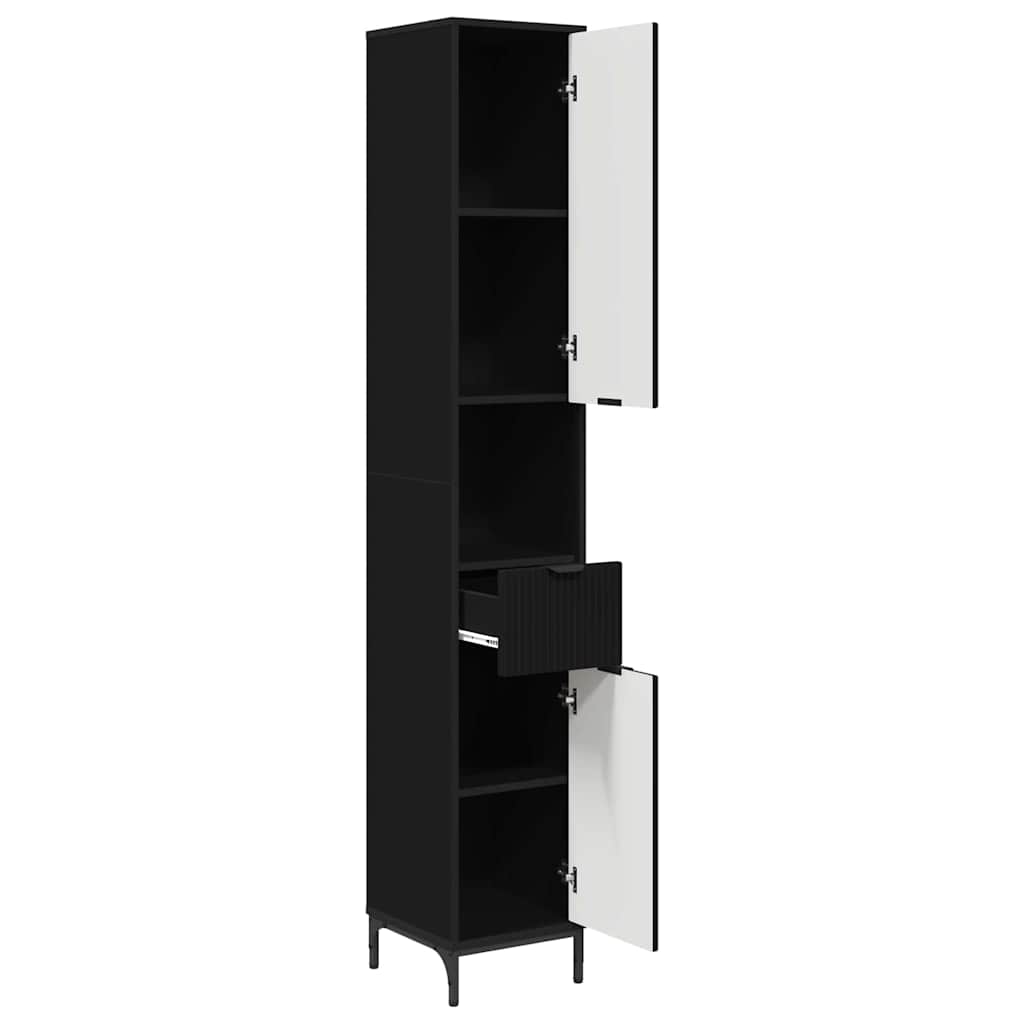 Badkamer Kast Zwart 31,5 x 33 x 190 cm Bewerkt hout, Metaal is nu te koop bij PeponiXL, paradijselijk wonen!