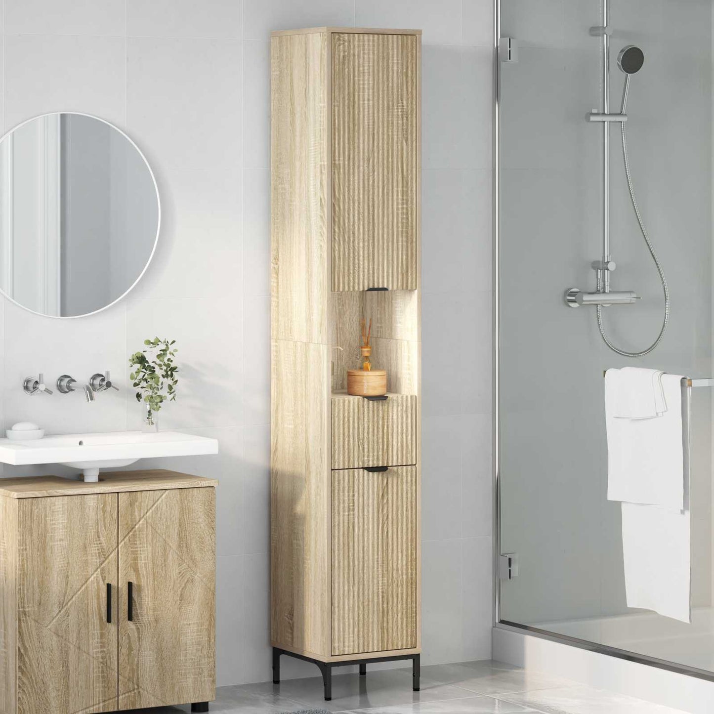 Badkamer Kast met lade Sonoma Eiken 31,5 x 33 x 190 cm is nu te koop bij PeponiXL, paradijselijk wonen!