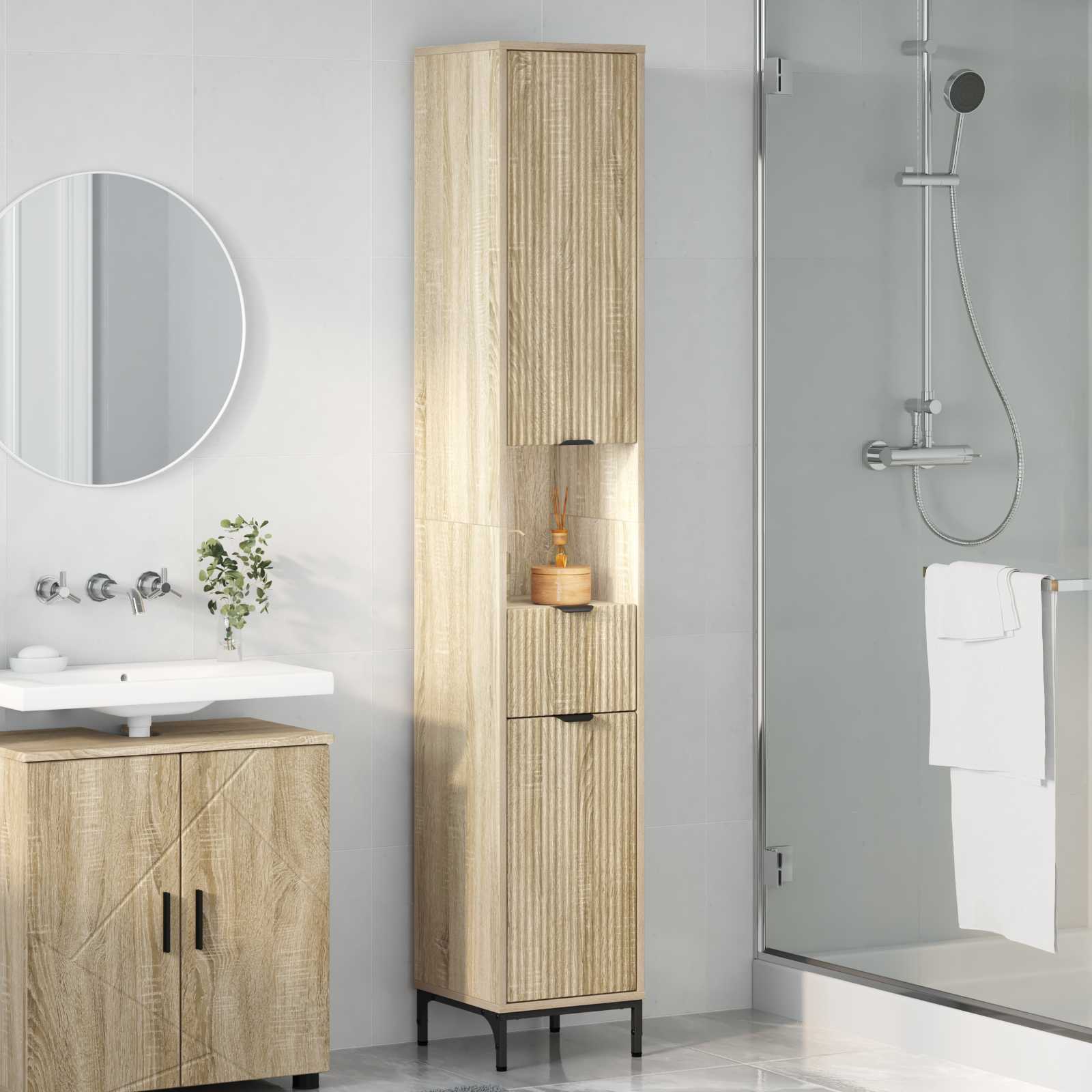 Badkamer Kast met lade Sonoma Eiken 31,5 x 33 x 190 cm is nu te koop bij PeponiXL, paradijselijk wonen!