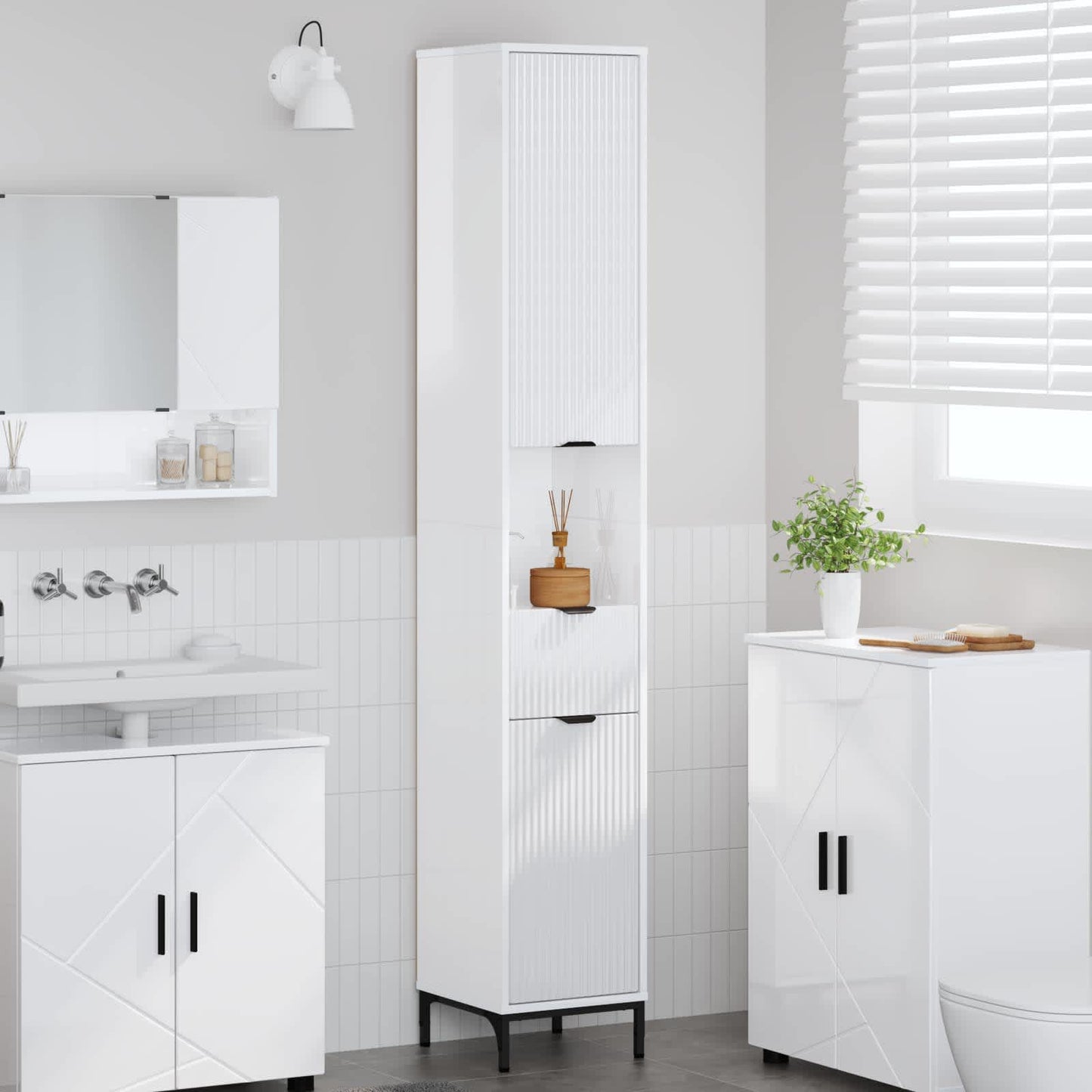 Badkamer Kast met lade Hoogglans wit 31,5 x 33 x 190 cm is nu te koop bij PeponiXL, paradijselijk wonen!