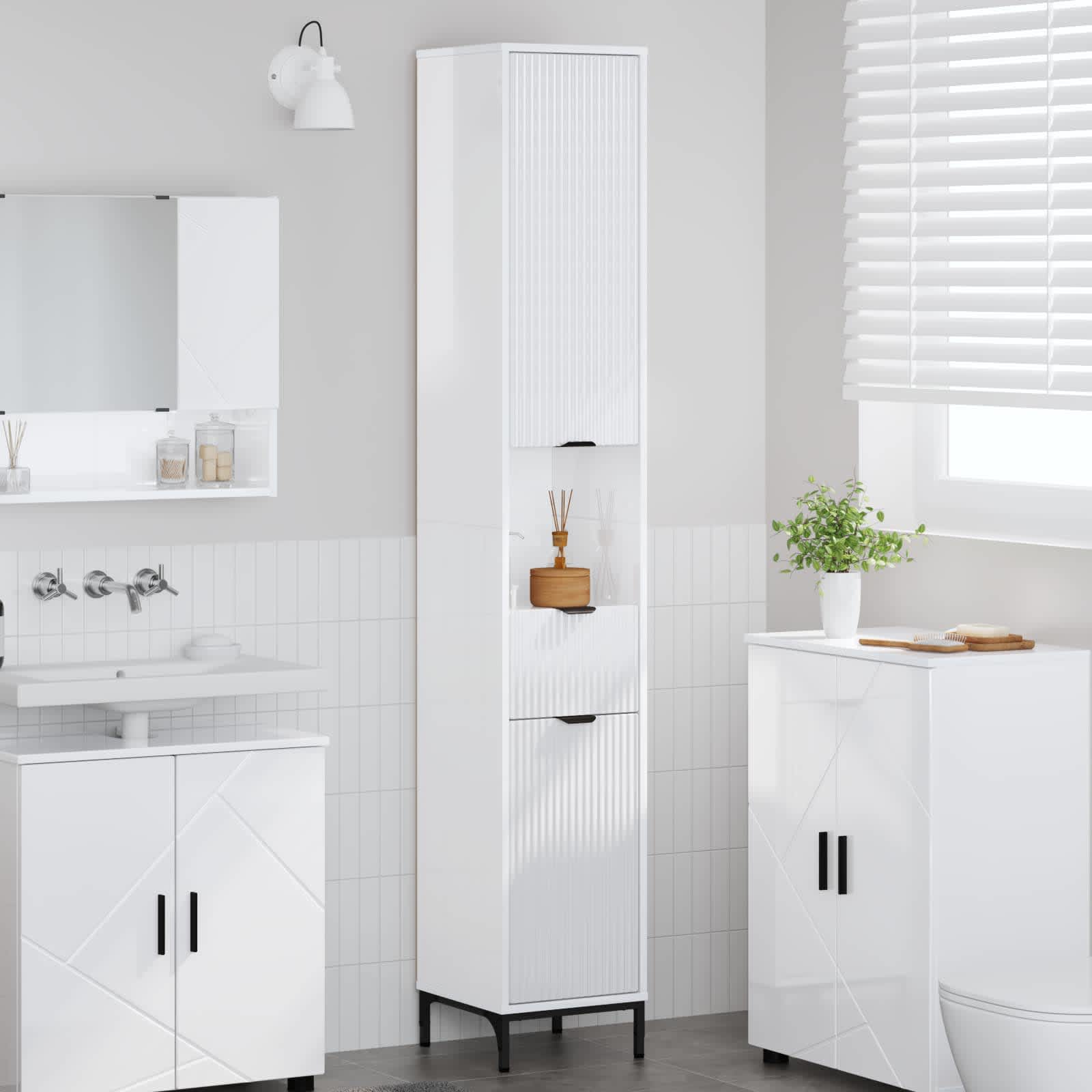 Badkamer Kast met lade Hoogglans wit 31,5 x 33 x 190 cm is nu te koop bij PeponiXL, paradijselijk wonen!