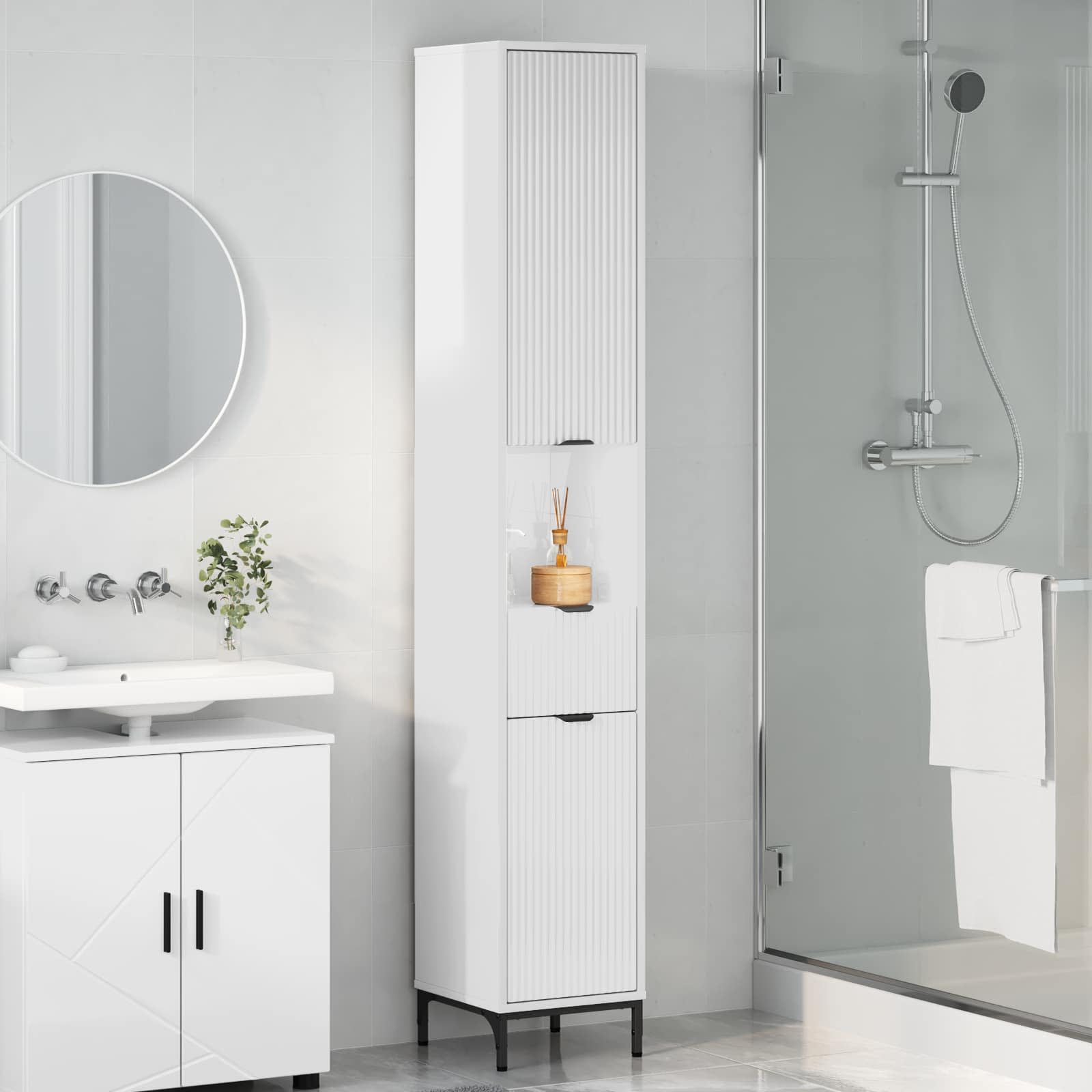 Badkamer Kast met lade Hoogglans wit 31,5 x 33 x 190 cm is nu te koop bij PeponiXL, paradijselijk wonen!