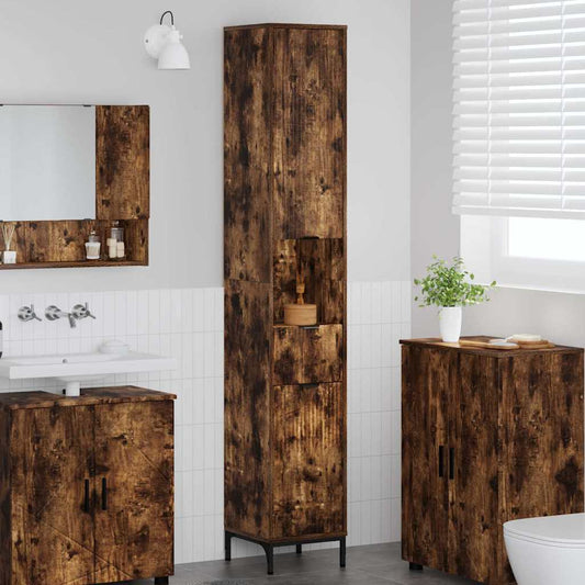 Badkamer Kast met lade Gerookt eiken 31,5 x 33 x 190 cm is nu te koop bij PeponiXL, paradijselijk wonen!