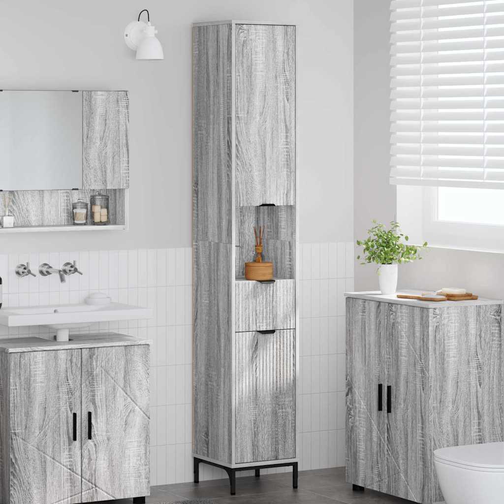 Badkamer Kast met lade Grijs Sonoma 31,5 x 33 x 190 cm is nu te koop bij PeponiXL, paradijselijk wonen!