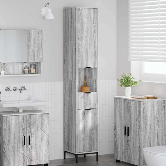 Badkamer Kast met lade Grijs Sonoma 31,5 x 33 x 190 cm is nu te koop bij PeponiXL, paradijselijk wonen!