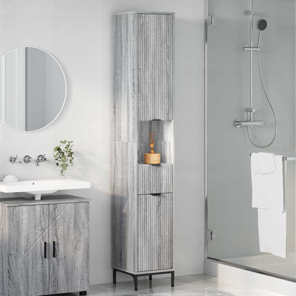 Badkamer Kast met lade Grijs Sonoma 31,5 x 33 x 190 cm is nu te koop bij PeponiXL, paradijselijk wonen!