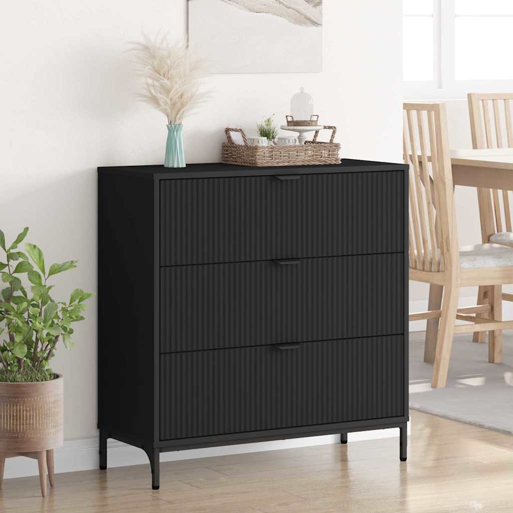 Dressoir met lade Zwart 79,5 x 33 x 82 cm Bewerkt hout is nu te koop bij PeponiXL, paradijselijk wonen!