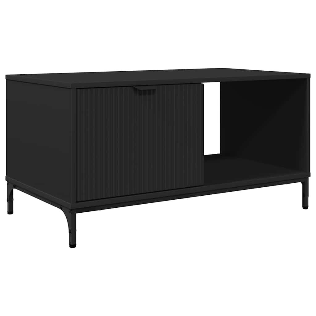 Salontafel met lade Zwart Eiken 90 x 49 x 46 cm Bewerkt hout is nu te koop bij PeponiXL, paradijselijk wonen!